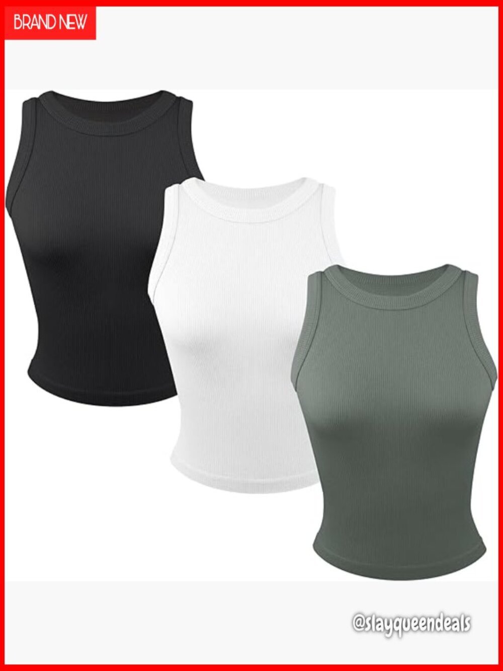 3 Pack Ribbed Stretch Tank Tops, Crew Neck Workout Yoga Tops